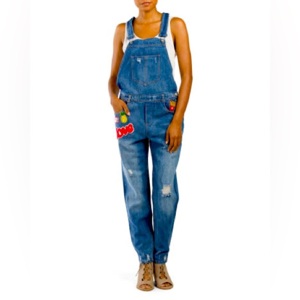 NEW never worn Sans Souci distressed patchwork overalls Small